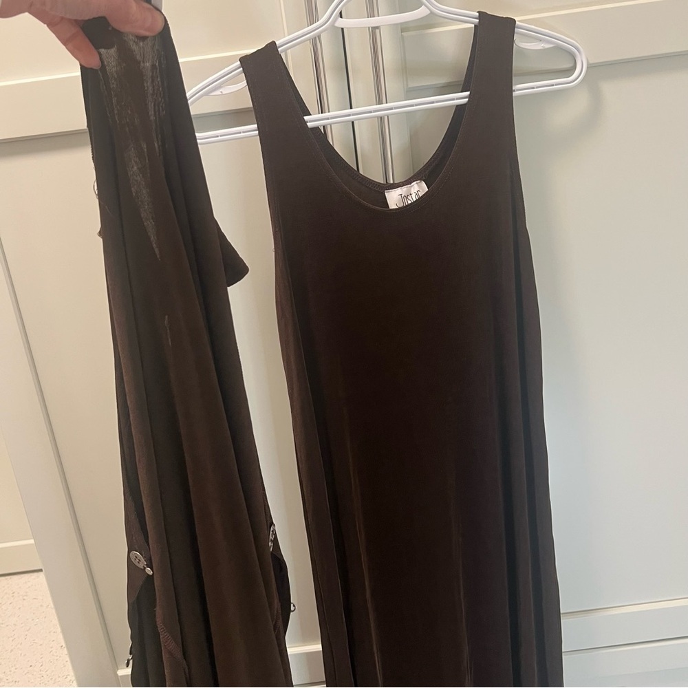 JOSTAR Two Piece Stretchy Brown Dress and OverDress Women's Size Medium - Picture 10 of 12